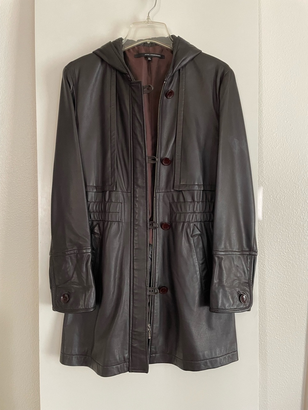 Atos Limbardini Genuine Lamb Leather Trench Coat Jacket Dark Brown NWOT